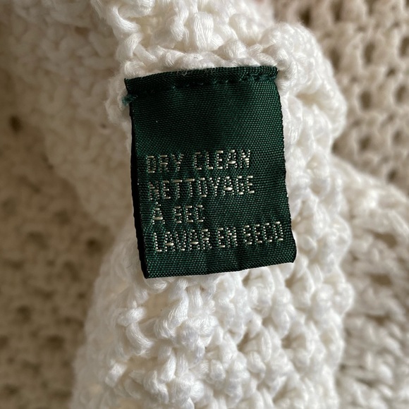 LAUREN by Ralph Lauren HAND KNIT WHITE 100% COTTON 3/4 sleeve sweater SIZE P/M - Picture 10 of 10